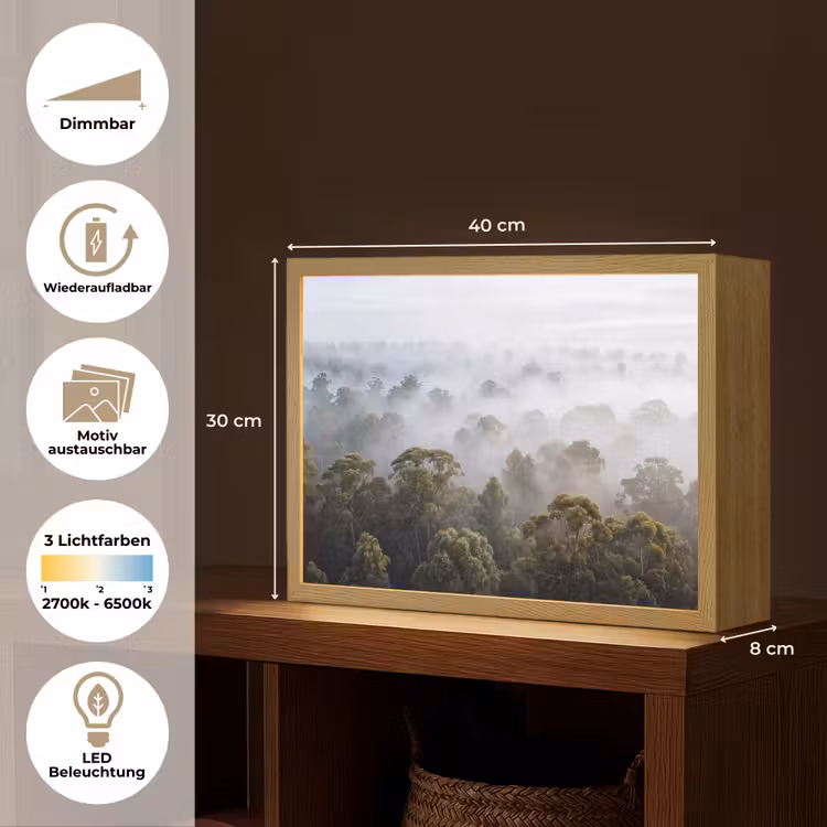 Natuur - Mist - Bos - Ochtend - Goud Light Box met batterij (Wandlamp) middel -USP_websiteoverzichtDE