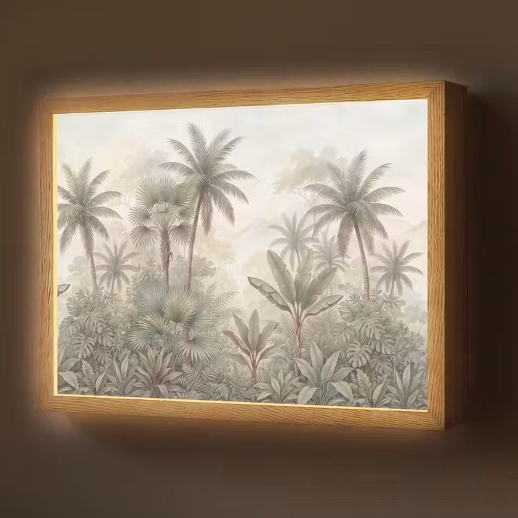 Natuur - Tropisch bos - Landschap - Aquarel - Groen Light Box met batterij (Wandlamp) middel -z3d_website