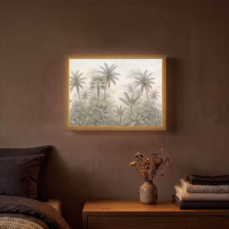 Natuur - Tropisch bos - Landschap - Aquarel - Groen Light Box met batterij (Wandlamp) middel -sfeer4
