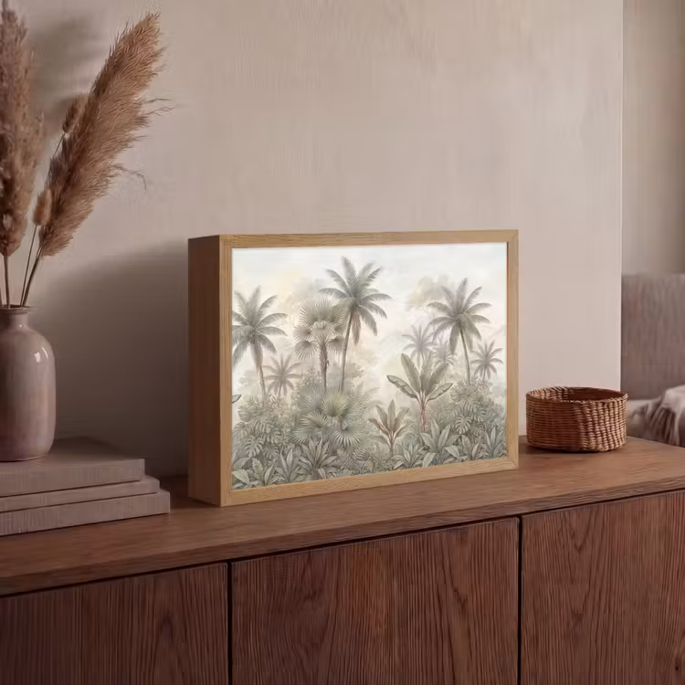 Natuur - Tropisch bos - Landschap - Aquarel - Groen Light Box met batterij (Wandlamp) middel -sfeer2