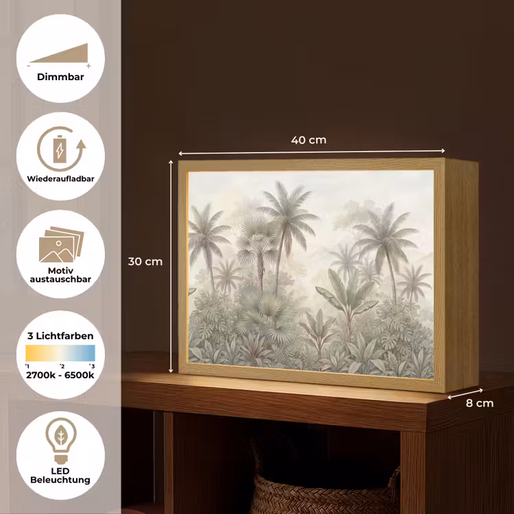 Natuur - Tropisch bos - Landschap - Aquarel - Groen Light Box met batterij (Wandlamp) middel -USP_websiteoverzichtDE