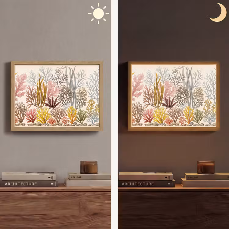 Natuur - Onderwater - Botanisch - Vintage - Kleurrijk Light Box met batterij (Wandlamp) middel -sfeer3