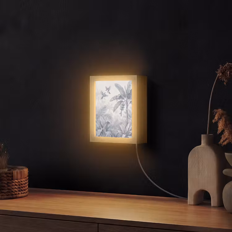 Natuur - Vogel - Jungle - Illustratie - Blauw Light Box met kabel (Wandlamp) klein -sfeer1