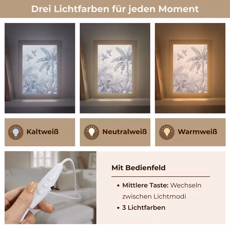 Natuur - Vogel - Jungle - Illustratie - Blauw Light Box met kabel (Wandlamp) klein -USP_lichtkleurDE