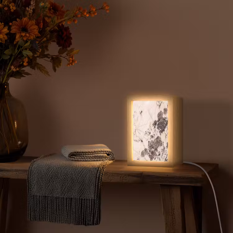 Natuursteen - Patroon - Abstract - Beige - Grijs Light Box met kabel (Wandlamp) klein -sfeer4