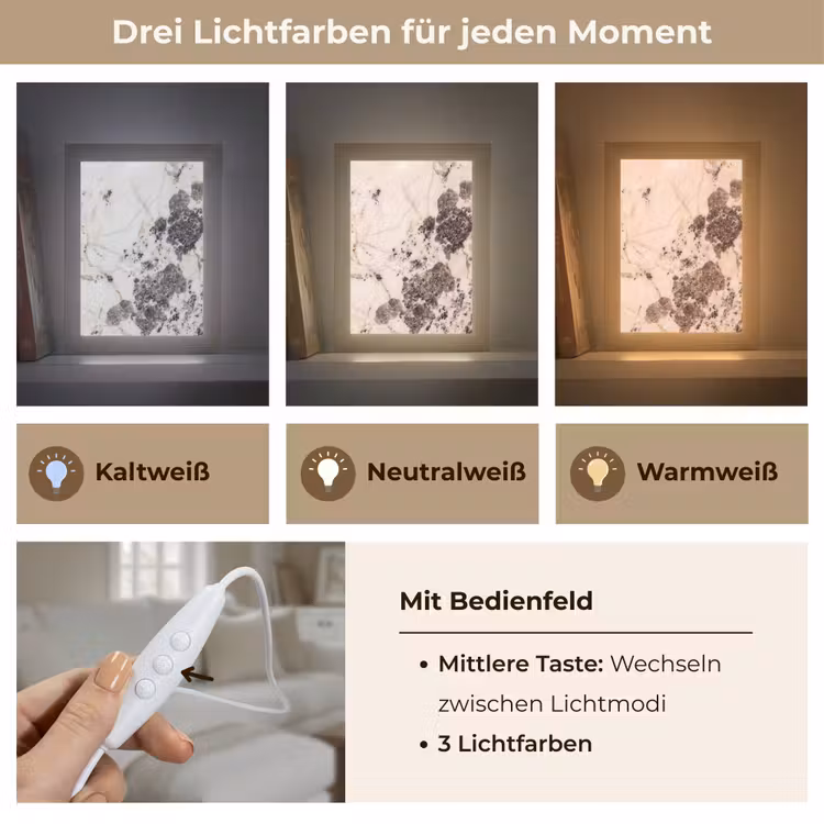 Natuursteen - Patroon - Abstract - Beige - Grijs Light Box met kabel (Wandlamp) klein -USP_lichtkleurDE