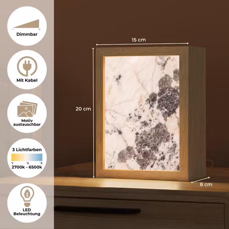 Natuursteen - Patroon - Abstract - Beige - Grijs Light Box met kabel (Wandlamp) klein -USP_websiteoverzichtDE
