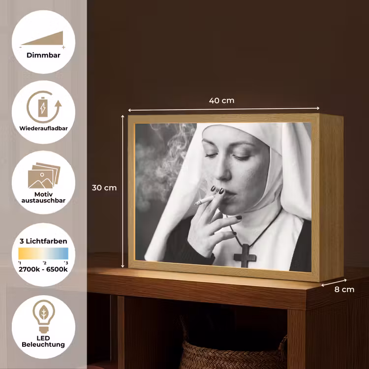 Non - Roken - Portret - Zwart - Wit - Rebels Light Box met batterij (Wandlamp) middel -USP_websiteoverzichtDE