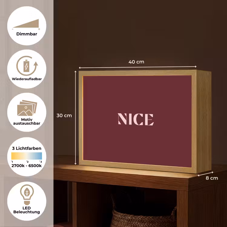 Nice - Bordeaux - Roze Light Box met batterij (Wandlamp) middel -USP_websiteoverzichtDE