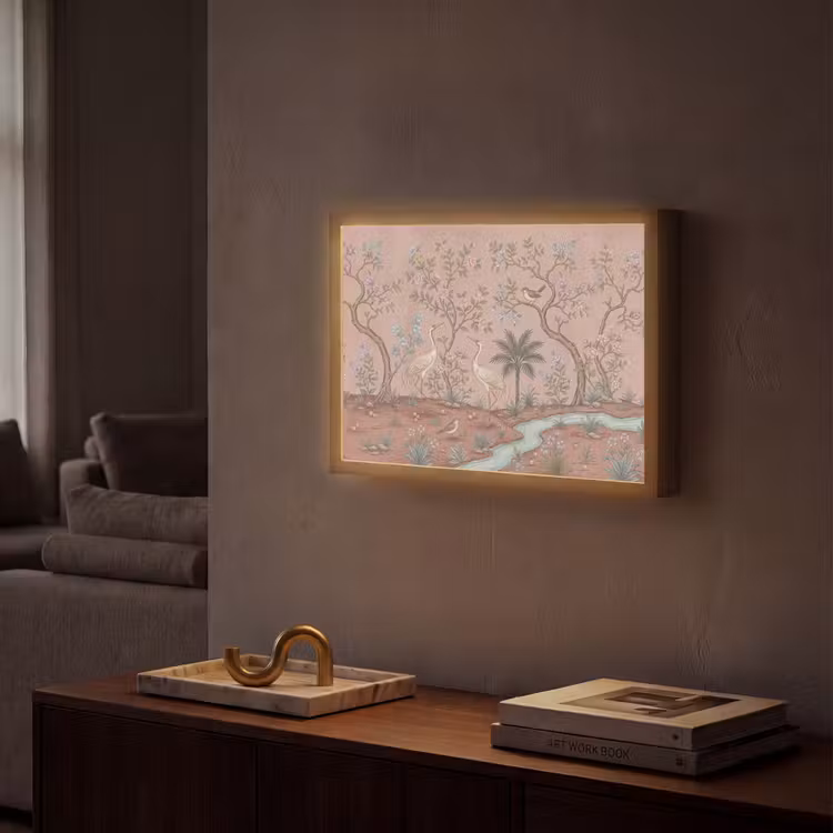 Nostalgisch - Reigers - Roze Light Box met batterij (Wandlamp) middel -sfeer1