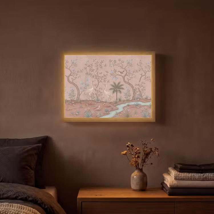 Nostalgisch - Reigers - Roze Light Box met batterij (Wandlamp) middel -sfeer4