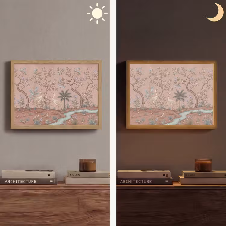 Nostalgisch - Reigers - Roze Light Box met batterij (Wandlamp) middel -sfeer3