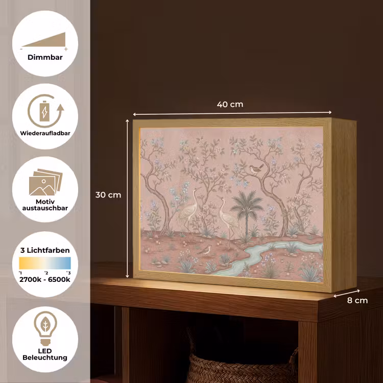 Nostalgisch - Reigers - Roze Light Box met batterij (Wandlamp) middel -USP_websiteoverzichtDE