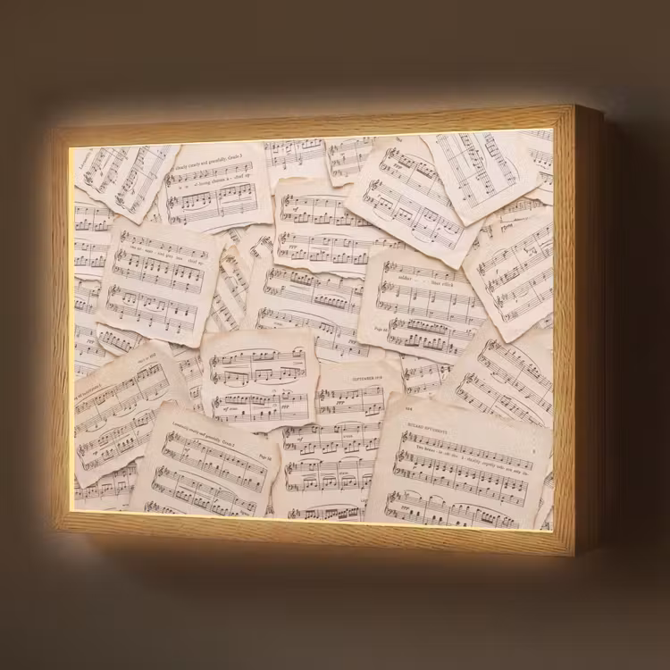 Bladmuziek - Oud - Noten - Vintage - Beige Light Box met batterij (Wandlamp) middel -z3d_website