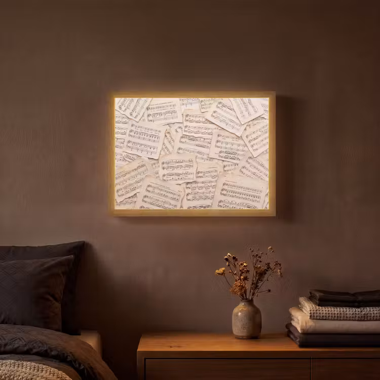 Bladmuziek - Oud - Noten - Vintage - Beige Light Box met batterij (Wandlamp) middel -sfeer4