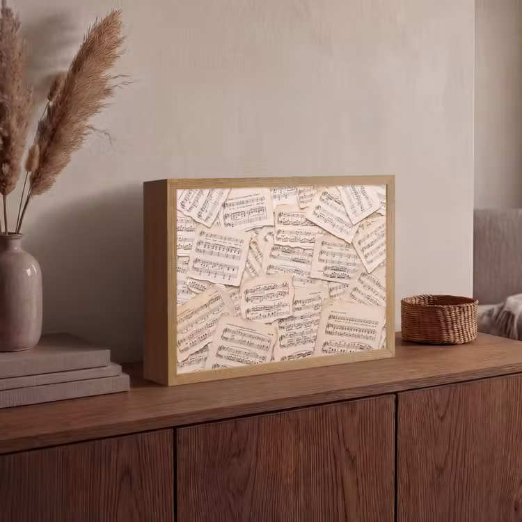 Bladmuziek - Oud - Noten - Vintage - Beige Light Box met batterij (Wandlamp) middel -sfeer2
