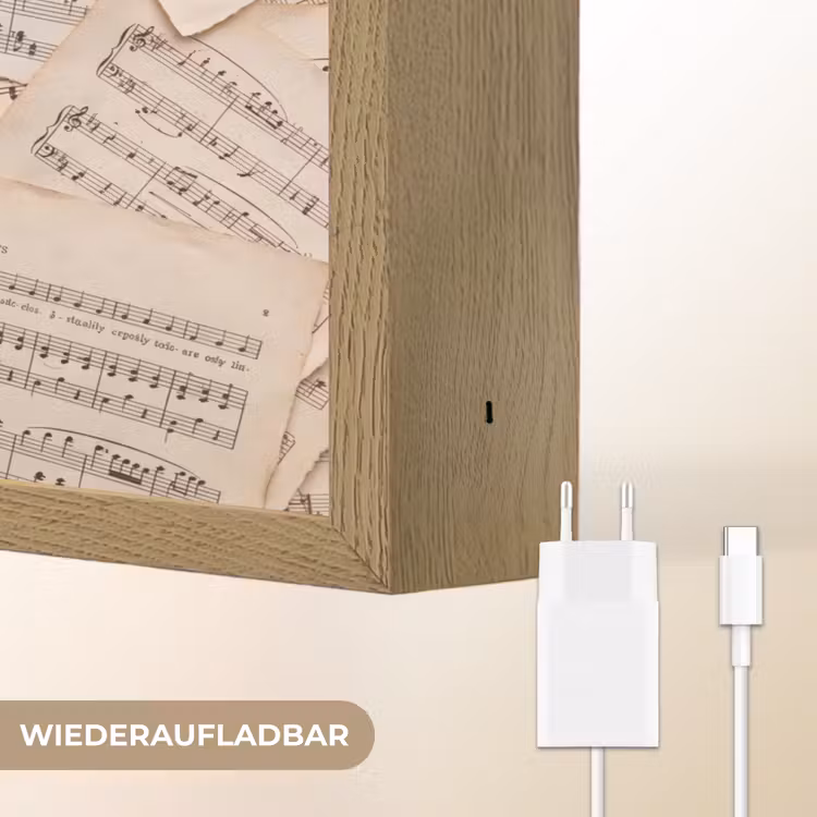 Bladmuziek - Oud - Noten - Vintage - Beige Light Box met batterij (Wandlamp) middel -USP_websiteoplaadbaarDE