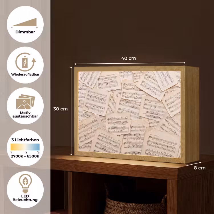 Bladmuziek - Oud - Noten - Vintage - Beige Light Box met batterij (Wandlamp) middel -USP_websiteoverzichtDE
