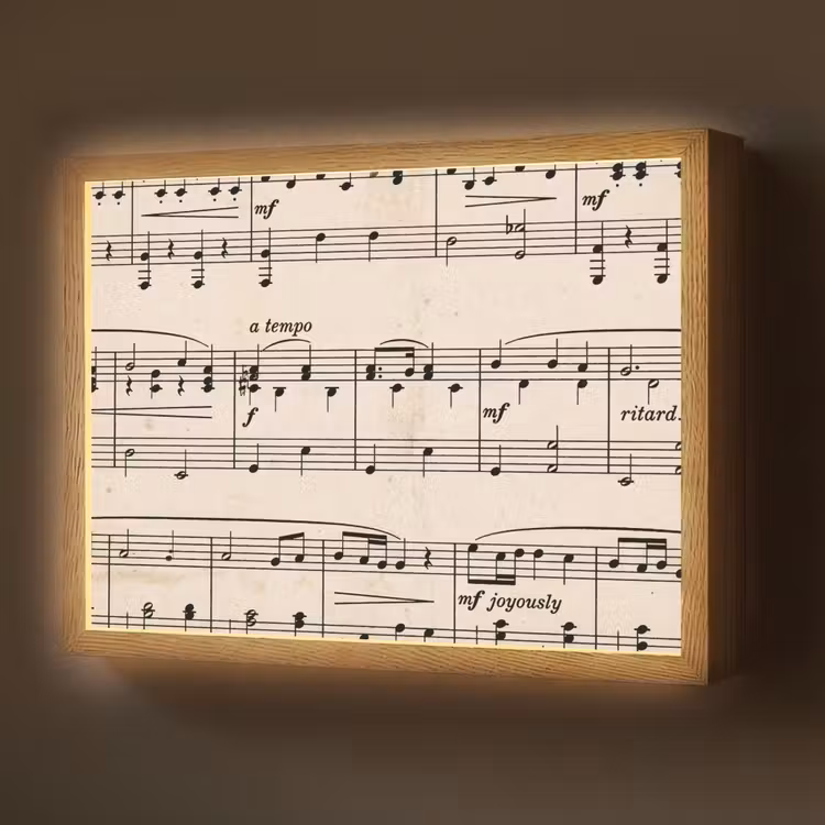 Muzieknotatie - Notenbalken - Kunst - Klassiek - Beige Light Box met batterij (Wandlamp) middel -z3d_website