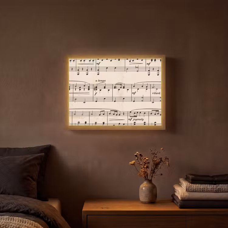 Muzieknotatie - Notenbalken - Kunst - Klassiek - Beige Light Box met batterij (Wandlamp) middel -sfeer4