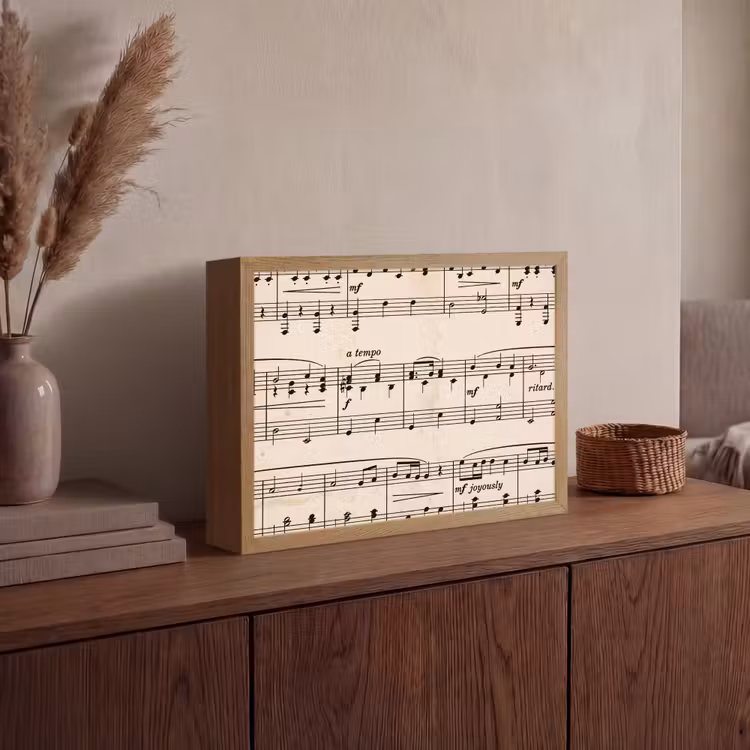 Muzieknotatie - Notenbalken - Kunst - Klassiek - Beige Light Box met batterij (Wandlamp) middel -sfeer2