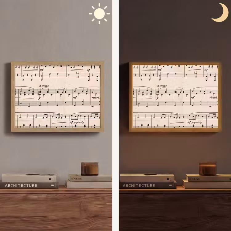 Muzieknotatie - Notenbalken - Kunst - Klassiek - Beige Light Box met batterij (Wandlamp) middel -sfeer3