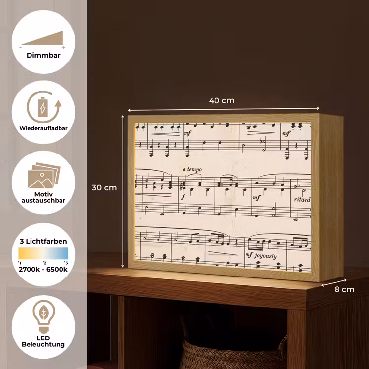 Muzieknotatie - Notenbalken - Kunst - Klassiek - Beige Light Box met batterij (Wandlamp) middel -USP_websiteoverzichtDE