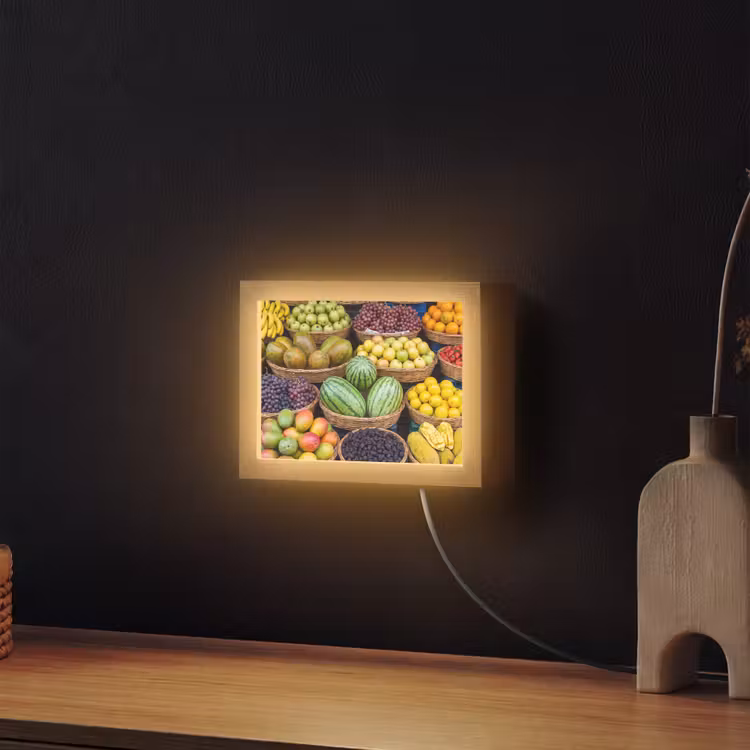 Lightbox - Wandleuchte - Obst – Markt – Bunt - Fruit - Markt - Kleurrijk Light Box met kabel (Wandlamp) klein