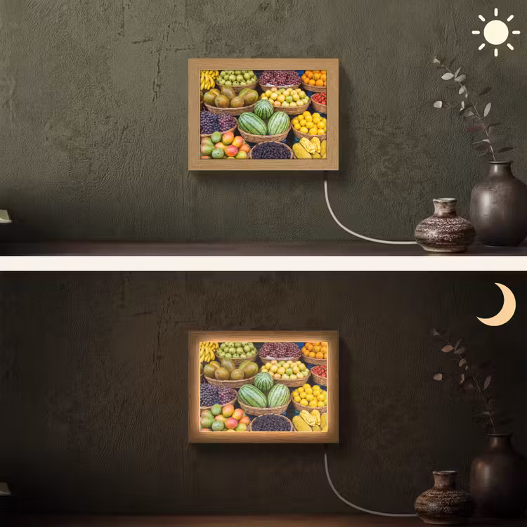 Lightbox - Wandleuchte - Obst – Markt – Bunt - Fruit - Markt - Kleurrijk Light Box met kabel (Wandlamp) klein