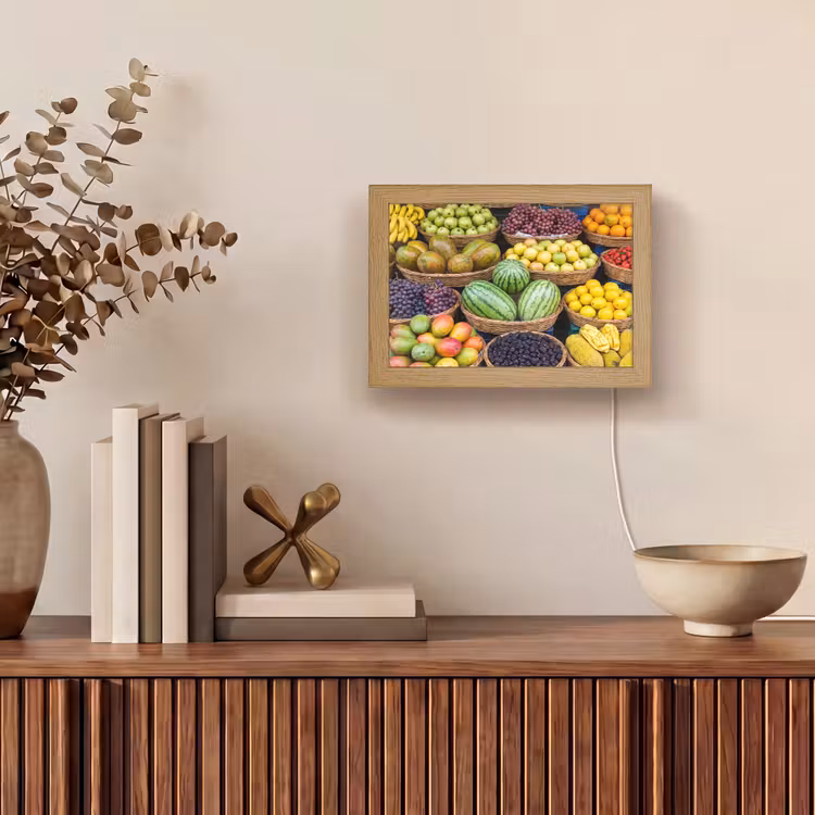 Lightbox - Wandleuchte - Obst – Markt – Bunt - Fruit - Markt - Kleurrijk Light Box met kabel (Wandlamp) klein