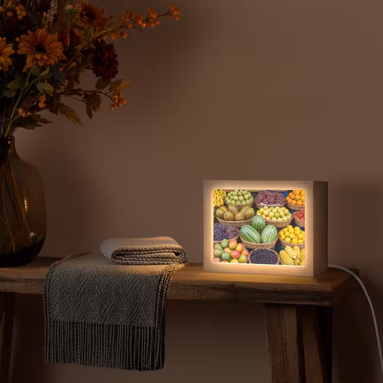 Lightbox - Wandleuchte - Obst – Markt – Bunt - Fruit - Markt - Kleurrijk Light Box met kabel (Wandlamp) klein