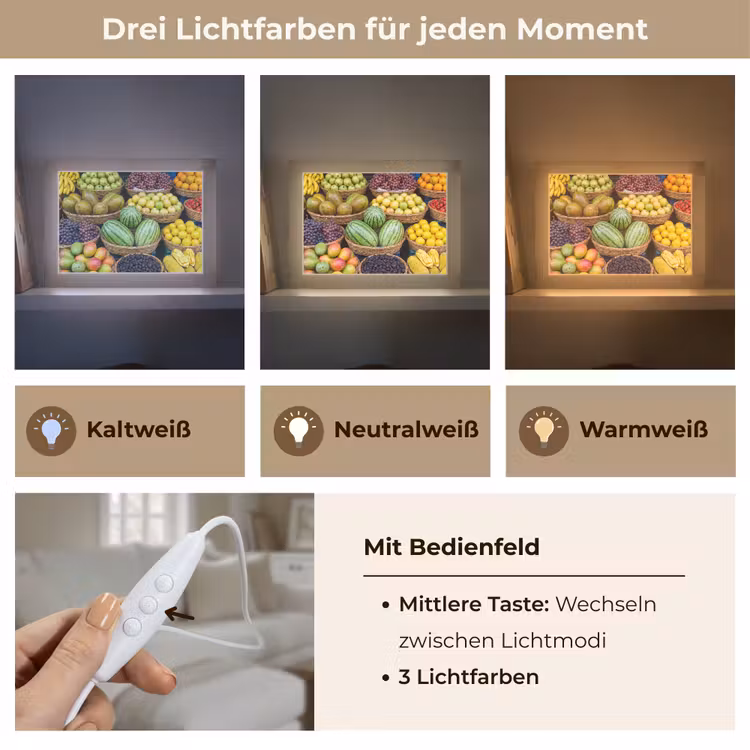 Lightbox - Wandleuchte - Obst – Markt – Bunt - Fruit - Markt - Kleurrijk Light Box met kabel (Wandlamp) klein