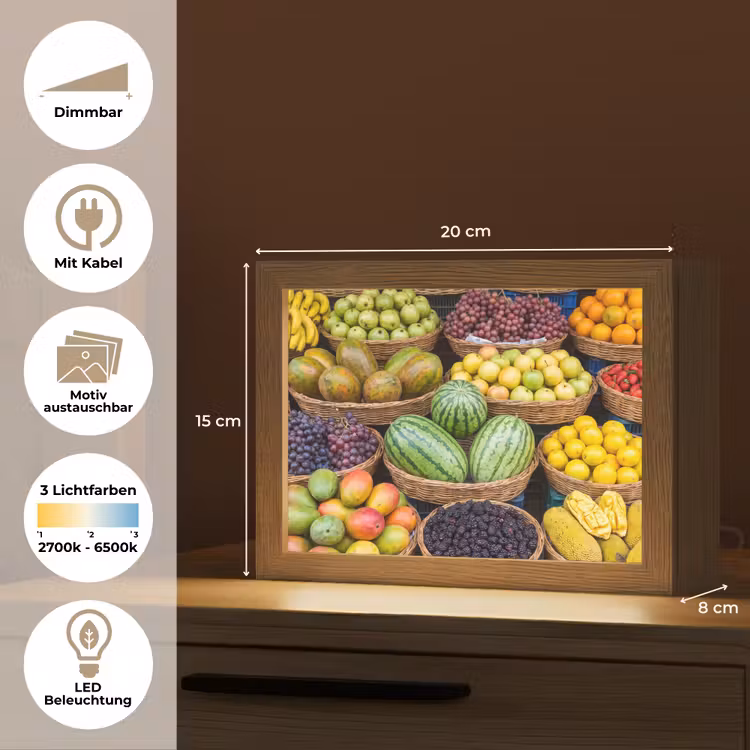 Lightbox - Wandleuchte - Obst – Markt – Bunt - Fruit - Markt - Kleurrijk Light Box met kabel (Wandlamp) klein