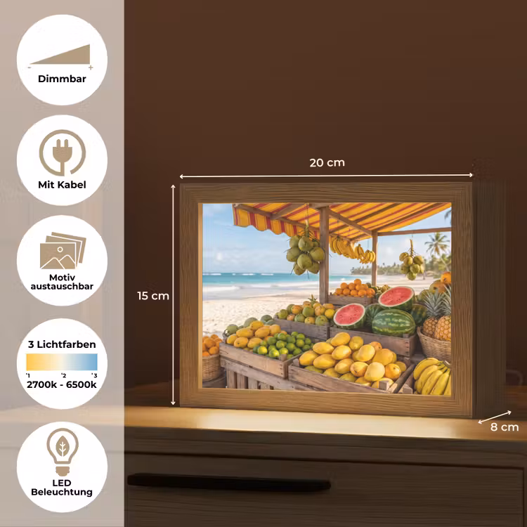 Lightbox - Wandleuchte - Obst – Strand – Tropisch - Fruit - Strand - Tropisch Light Box met kabel (Wandlamp) klein
