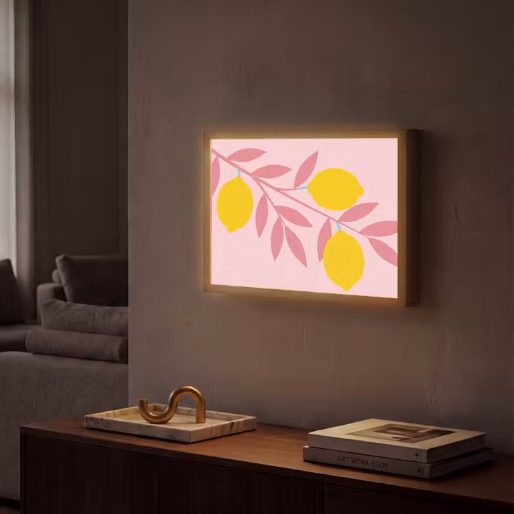 Fruit - Tak - Natuur - Abstract - Roze Light Box met batterij (Wandlamp) middel -sfeer1