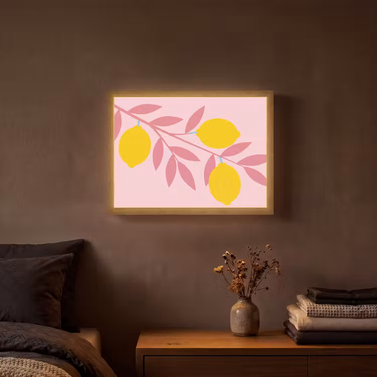 Fruit - Tak - Natuur - Abstract - Roze Light Box met batterij (Wandlamp) middel -sfeer4