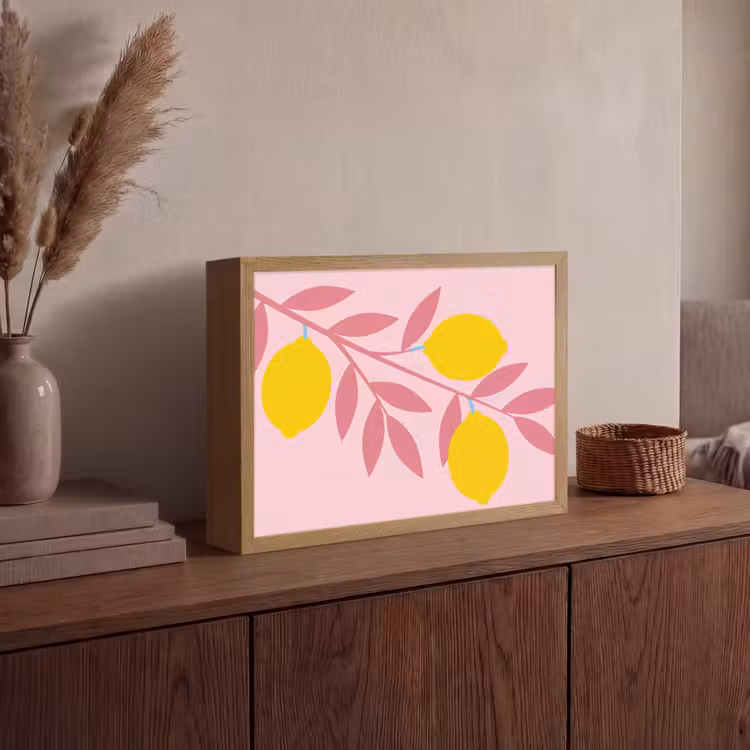 Fruit - Tak - Natuur - Abstract - Roze Light Box met batterij (Wandlamp) middel -sfeer2
