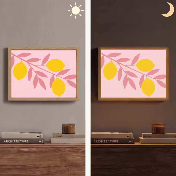 Fruit - Tak - Natuur - Abstract - Roze Light Box met batterij (Wandlamp) middel -sfeer3