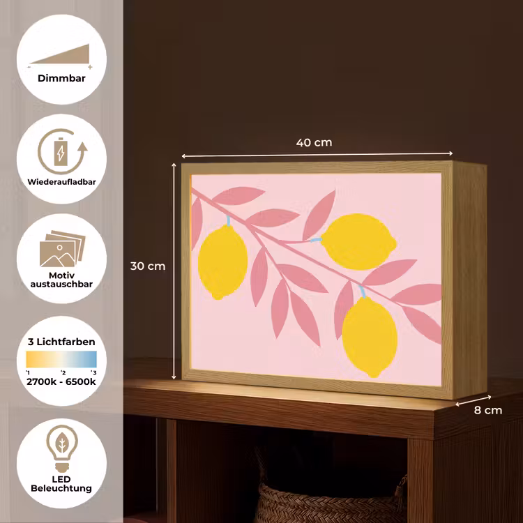 Fruit - Tak - Natuur - Abstract - Roze Light Box met batterij (Wandlamp) middel -USP_websiteoverzichtDE