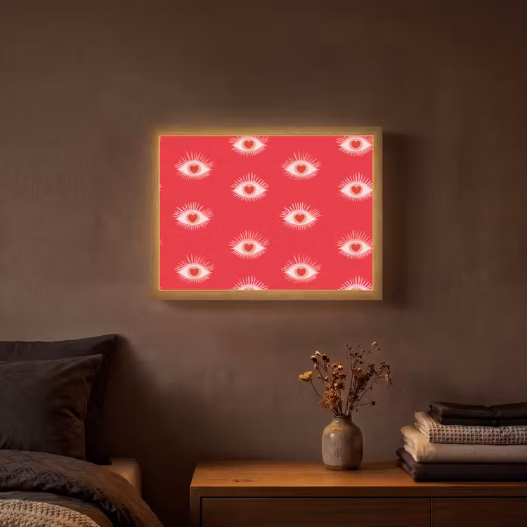 Ogen - Hart - Abstract - Rood - Roze Light Box met batterij (Wandlamp) middel 907 -sfeer4