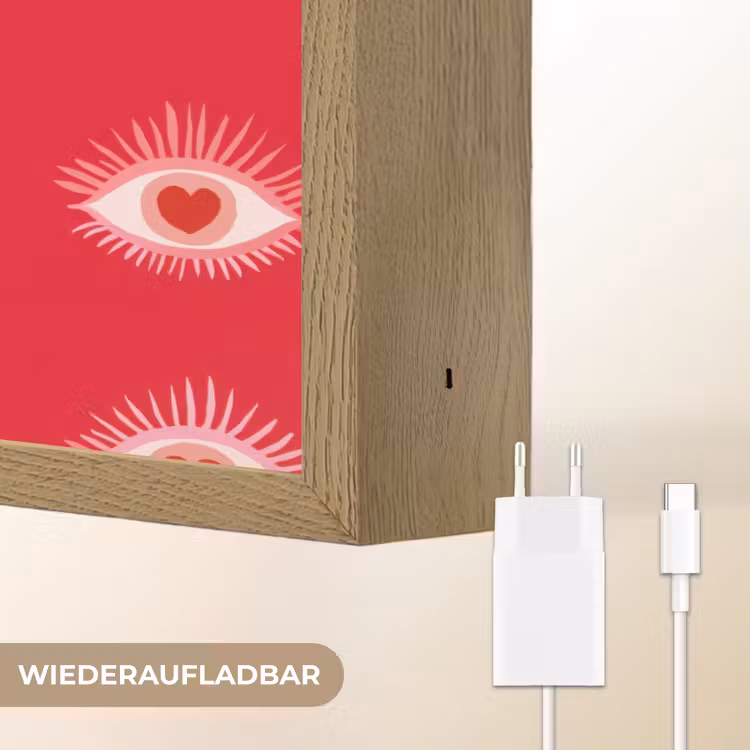 Ogen - Hart - Abstract - Rood - Roze Light Box met batterij (Wandlamp) middel 907 -USP_websiteoplaadbaarDE