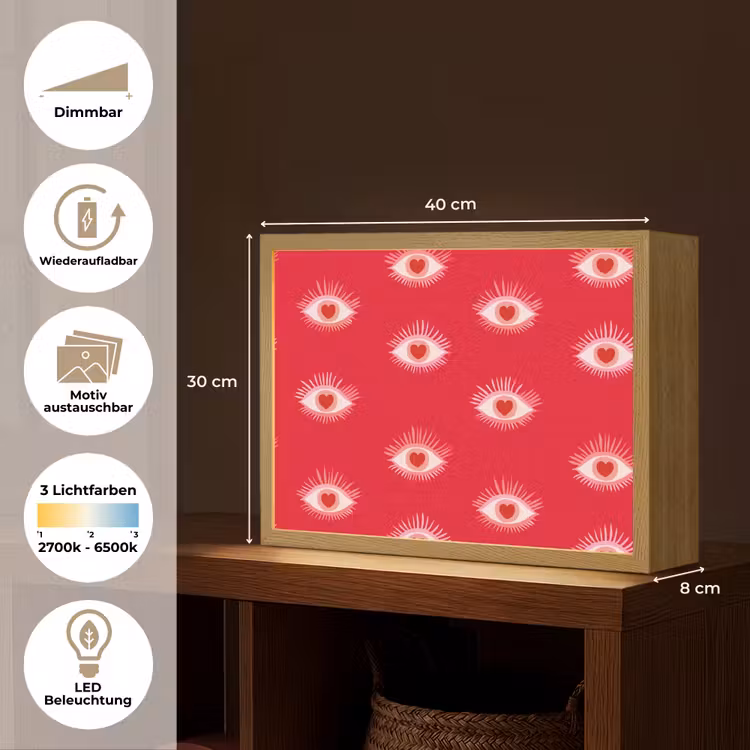 Ogen - Hart - Abstract - Rood - Roze Light Box met batterij (Wandlamp) middel 907 -USP_websiteoverzichtDE