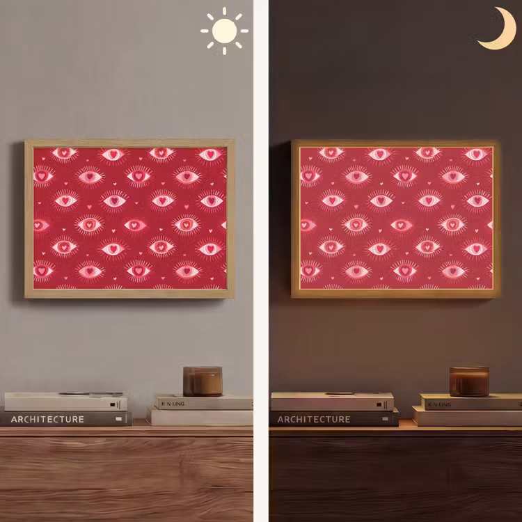 Ogen - Patroon - Roze - Donkerrood Light Box met batterij (Wandlamp) middel 907 -sfeer3