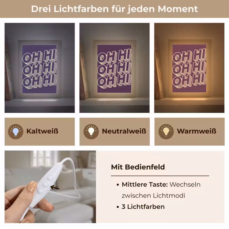 Oh hi - Paars - 3D Light Box met kabel (Wandlamp) klein -USP_lichtkleurDE