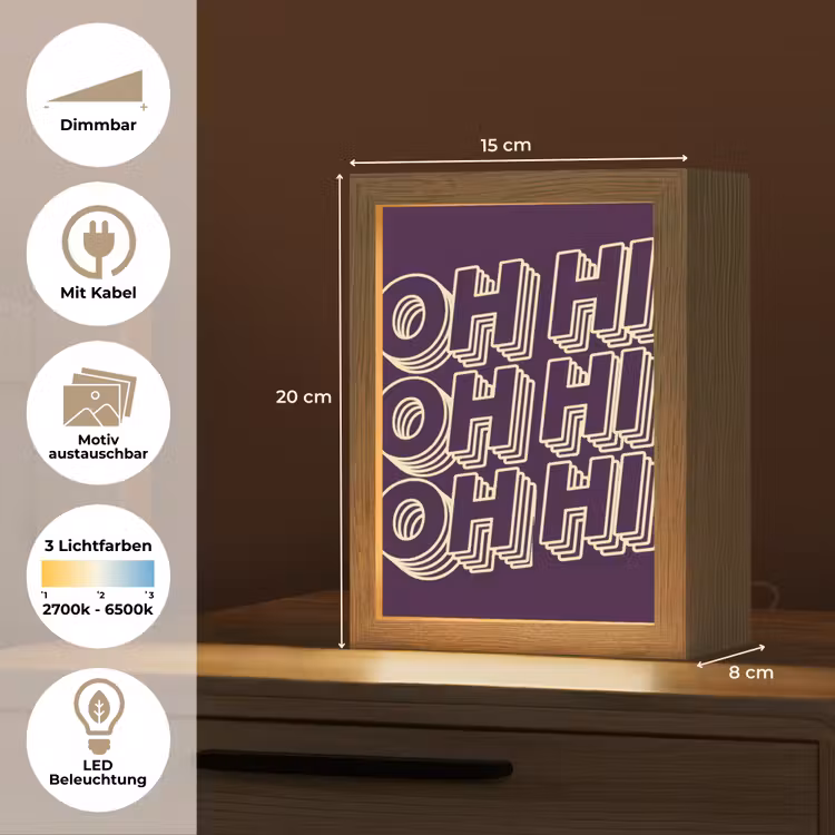 Oh hi - Paars - 3D Light Box met kabel (Wandlamp) klein -USP_websiteoverzichtDE