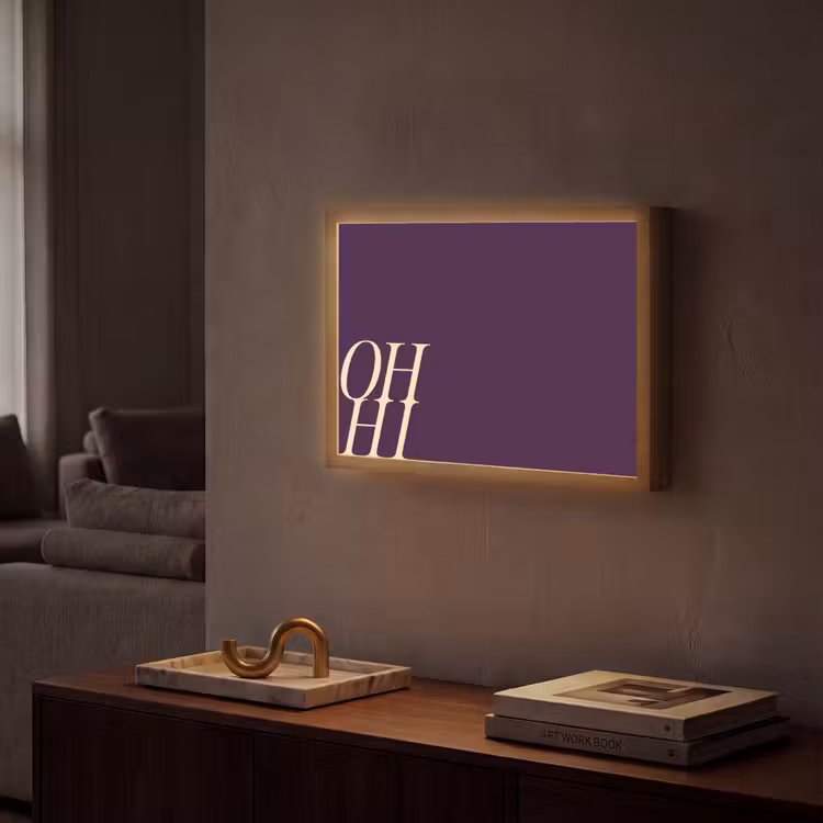 Oh hi - Paars - Cursief Light Box met batterij (Wandlamp) middel -sfeer1