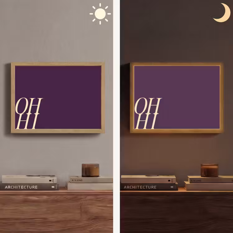 Oh hi - Paars - Cursief Light Box met batterij (Wandlamp) middel -sfeer3