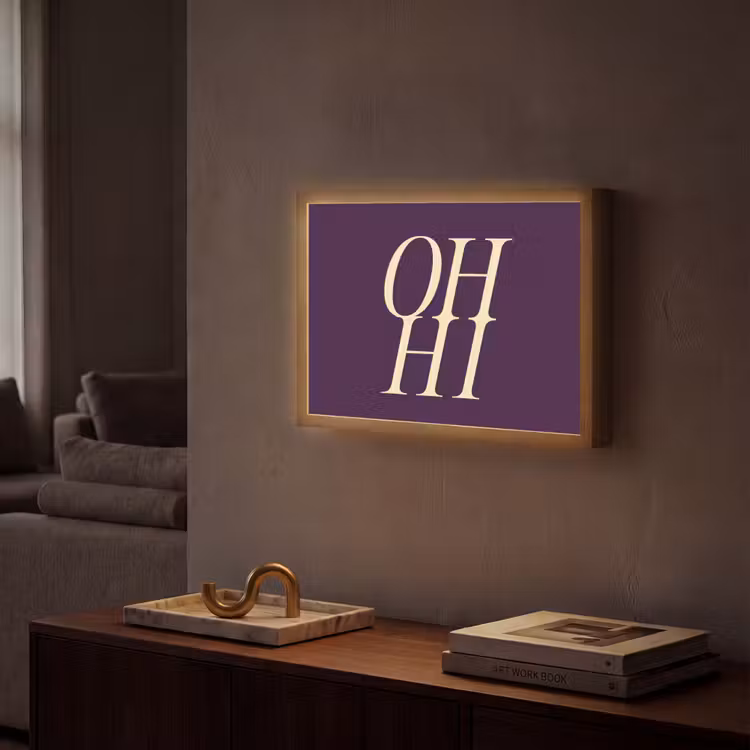 Oh hi - Paars - Minimalistisch Light Box met batterij (Wandlamp) middel -sfeer1
