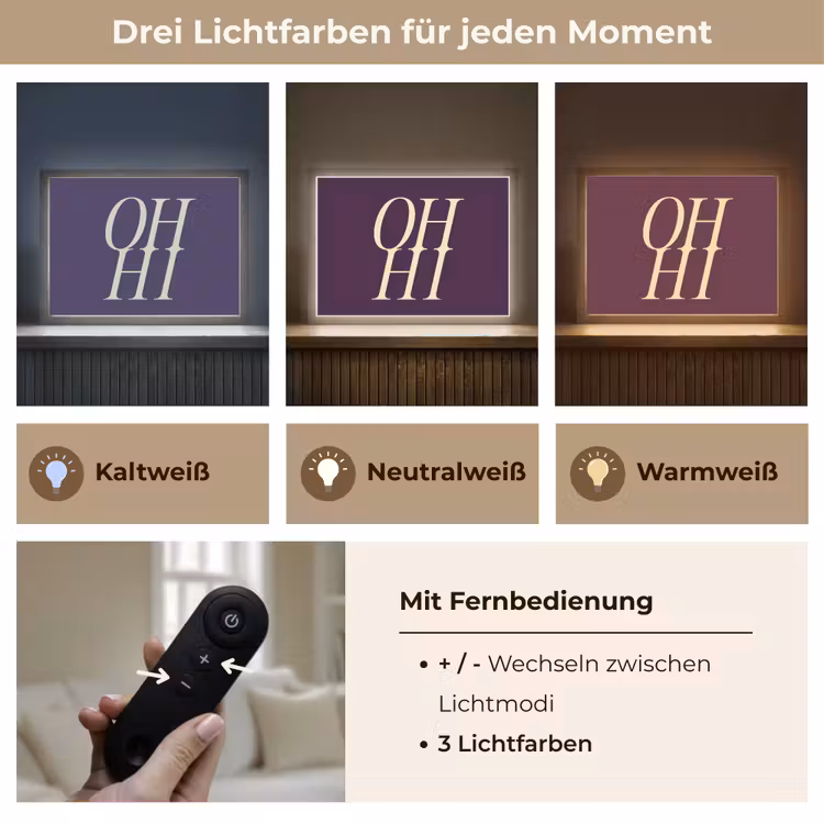 Oh hi - Paars - Minimalistisch Light Box met batterij (Wandlamp) middel -USP_lichtkleurDE