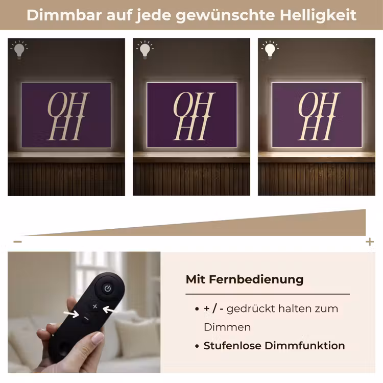 Oh hi - Paars - Minimalistisch Light Box met batterij (Wandlamp) middel -USP_dimbaarDE